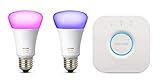 Philips Hue White und Color Ambiance E27 LED Lampe Starter Set, zwei Lampen 4. Generation,...