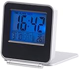 PEARL Reisewecker klappbar: Kompakter Digital-Reisewecker mit Thermometer, Kalender und Ti...