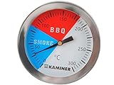 KAMINER Grillthermometer Analog Bimetall Edelstahl bis 300°C Grill Smoker BBQ Räuchern 1...