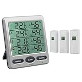 Neoteck LCD Thermometer Hygrometer mit 3 Fernbedienungssensoren Indoor/Outdoor Feuchtigkei...