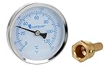 Lantelme Thermometer Heizung 120 °C Tauchhülse Kaltwasser Zeigerthermometer blau Analog ...
