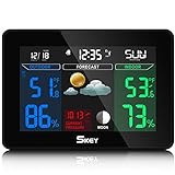 SKEY 15 IN 1 Wetterstation Funk mit Außensensor, Farbdisplay Digital Thermometer-Hygromet...