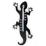 HAB & GUT -TG001-SCHWARZ- Fenster - Thermometer Gecko SCHWARZ aus Metall, 14 cm mit 4 star...