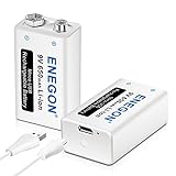 ENEGON 9V Block 650mAh Li-ion 6F22 Wiederaufladbare Batterie mit 2-in-1-Micro-USB-Kabel La...