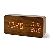 FIBISONIC Wecker Digitale Tischuhr LED Datum Feuchtigkeit Temperatur Holz Standuhr Dekorat...