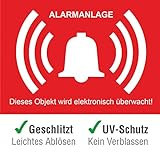 10 Stück + 1 Gratis Premium Aufkleber Alarmgesichert vorgestanzt für Innen & Außen verw...