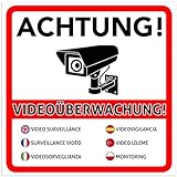 2 Stück Achtung Videoüberwachung Premium Aufkleber - Schild - Sticker |Hinweisschild - W...