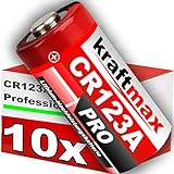 kraftmax 10er Pack CR123 / CR123A Lithium Hochleistungs- Batterie für professionelle Anwe...