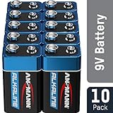 ANSMANN 9V Block Batterien 10 Stück - Alkaline 9 Volt Blockbatterie ideal für Bewegungsm...