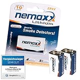 2X Nemaxx Lithium 9V Block Batterie Set für Rauchmelder 10 Jahre Lebensdauer