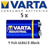 Varta 4022 5X Industrial 9V Block Batterie Alkaline