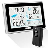 Qomolo Wetterstation mit Außensensor Wireless Hygrometer Thermometer mit LCD-Bildschirm, ...