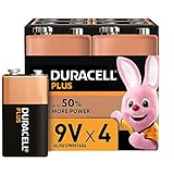 Duracell Plus 9V Block Alkaline Batterien 6LR61, 4er Pack