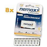 8X Nemaxx Lithium 9V Block Batterie Set für Rauchmelder 10 Jahre Lebensdauer