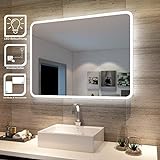 SONNI Badspiegel Lichtspiegel Kupfer/bleifreie Spiegel Wandspiegel 80 x 60cm kaltweiß IP4...