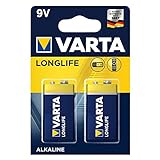 Varta Longlife 9V Block 6LP3146 Batterie (Alkaline E-Block Batterien, ideal für Feuermeld...
