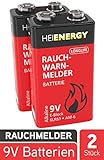 HEITECH 9V Batterie für Rauchwarnmelder - 2× Alkaline 9V Block Batterien langlebig & aus...